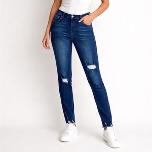 FREE PEOPLE Everyday High Rise Jeans Distressed Raw Hem Blue Denim Women’s Sz 32
